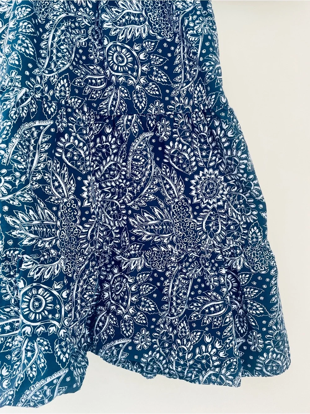 Madewell Poplin Puff-Sleeve Tiered Babydoll Dress Paisley Garden Blue White 6